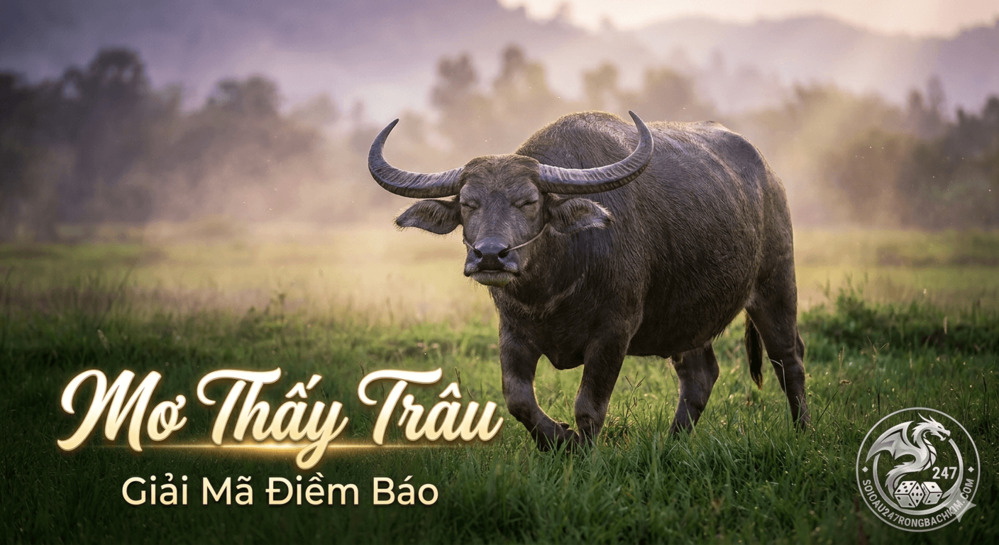 Hình ảnh con trâu đứng trên đồng cỏ giải mã giấc mơ thấy trâu có logo soicau247rongbachkim.com